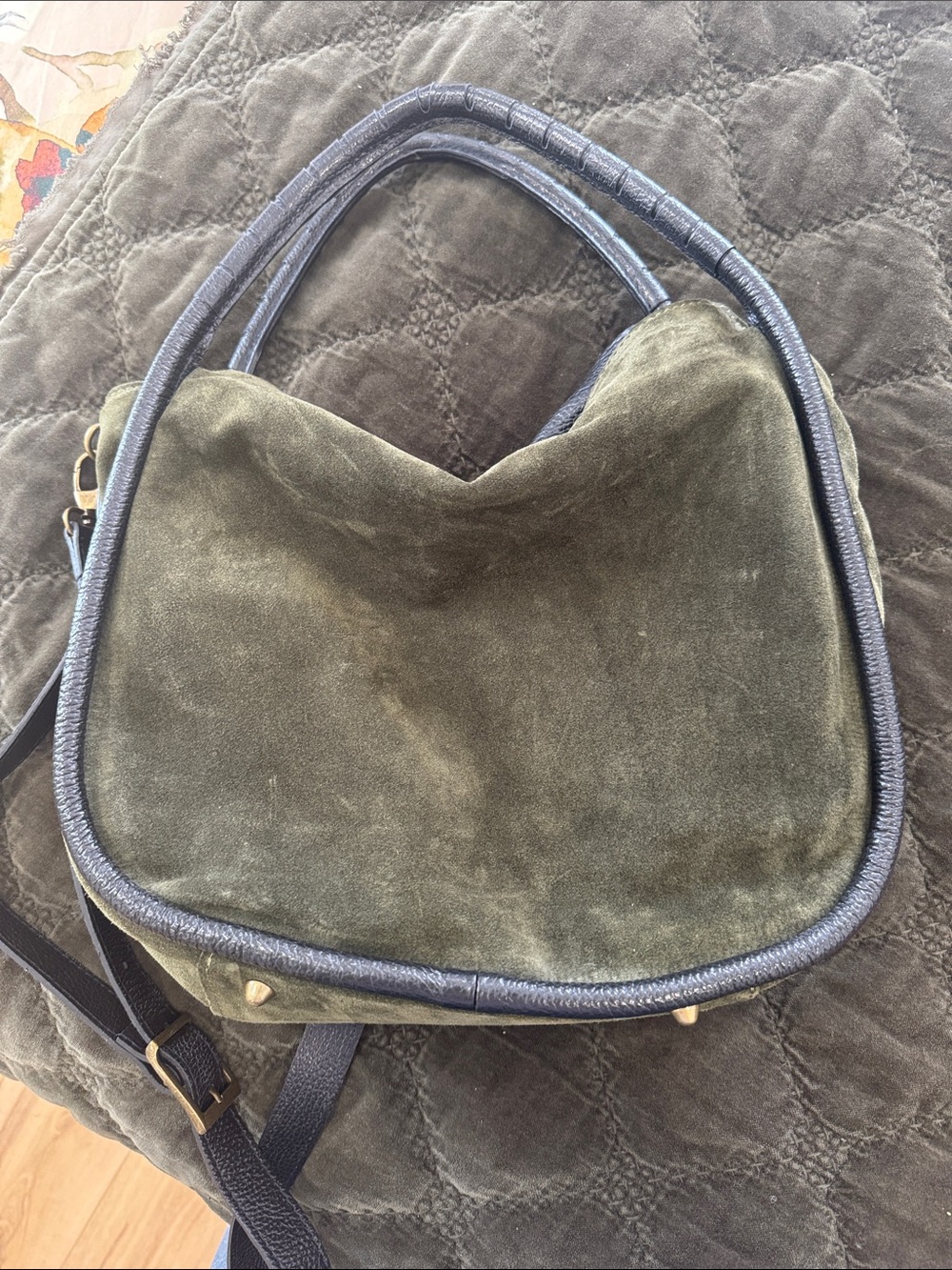 Womenโs Olive Green Suede Hobo Bag